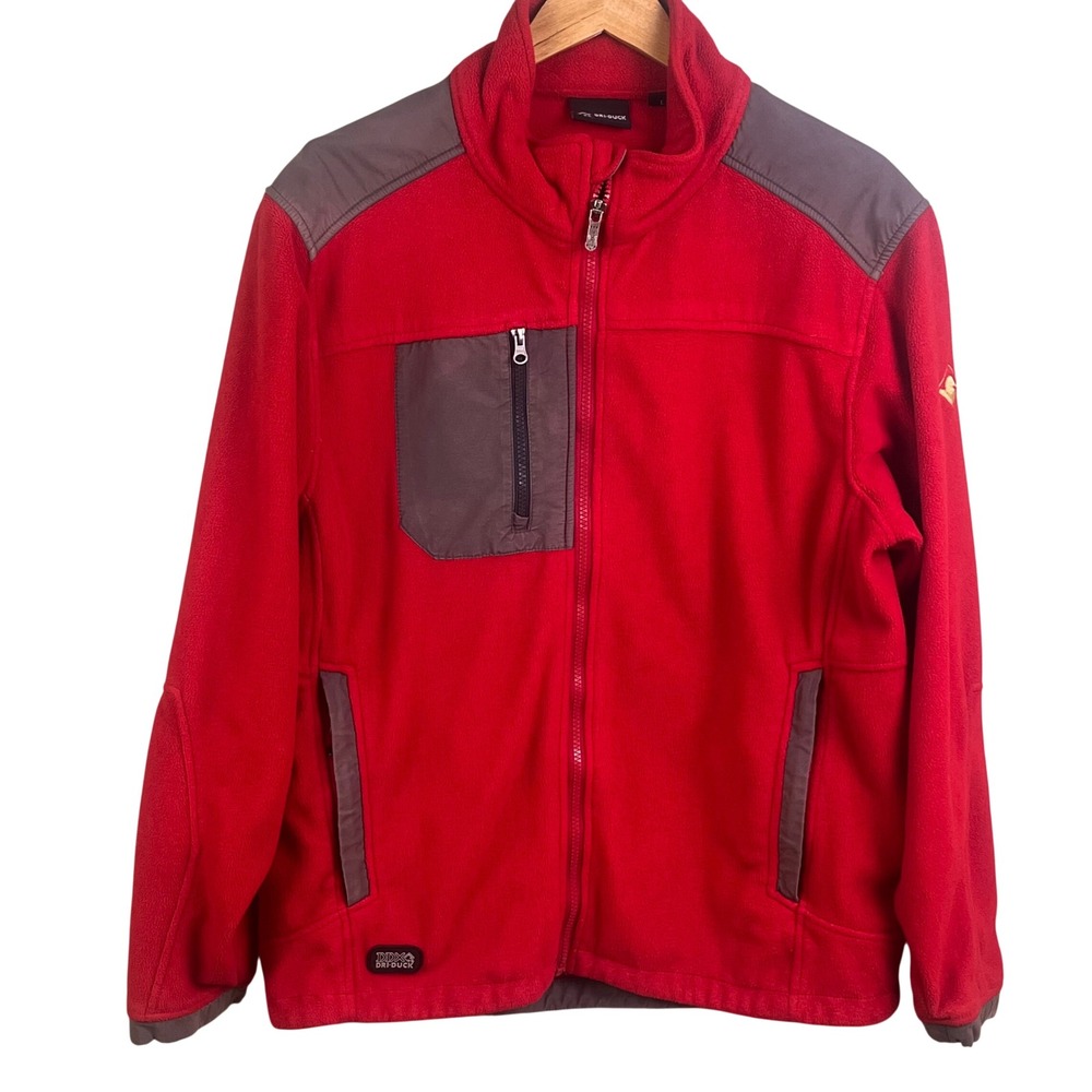 Dri Duck Red Gray Men's Large Outdoor Gorpcore Fleece Full Zip Jacket